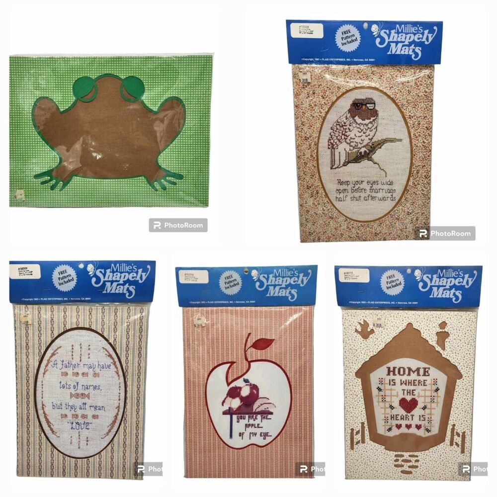 Lot of 5 Millie's Shapely Mats & Patterns for Cross Stitch Framing Vintage 1983